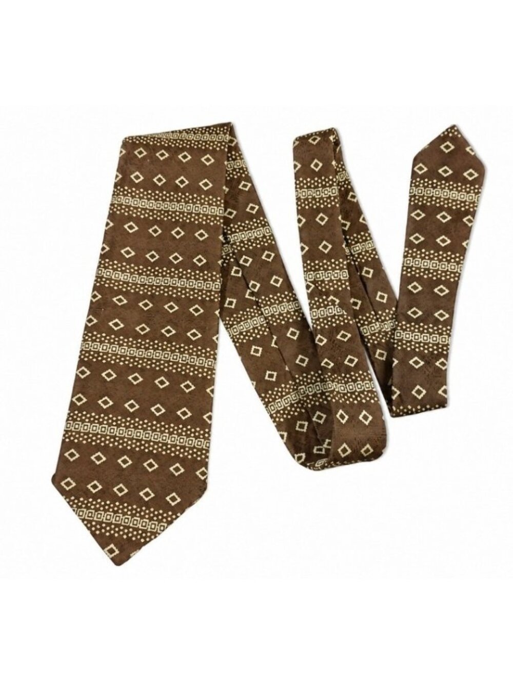 Vintage 70s SEARS The Men's Store Wide Tie Brown Geometric Polyester Necktie